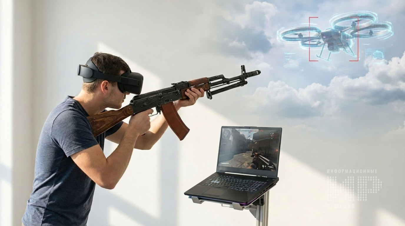 Виртуальный VR тренажер "Отработка навыков обнаружения и поражения мультироторных БПЛА различного класса из стрелкового вооружения"