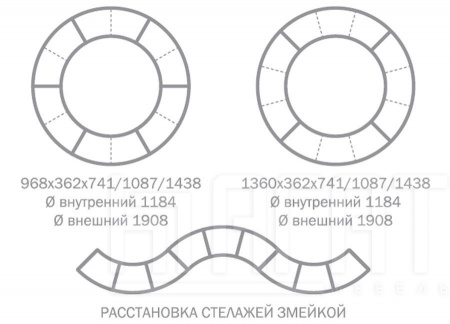 Стеллаж-перегородка радиусный 2х4
