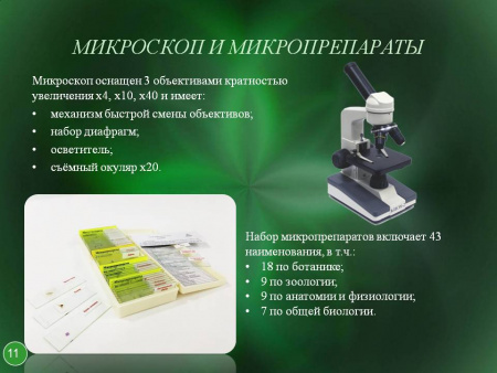 Биологическая микролаборатория с микропрепаратами 